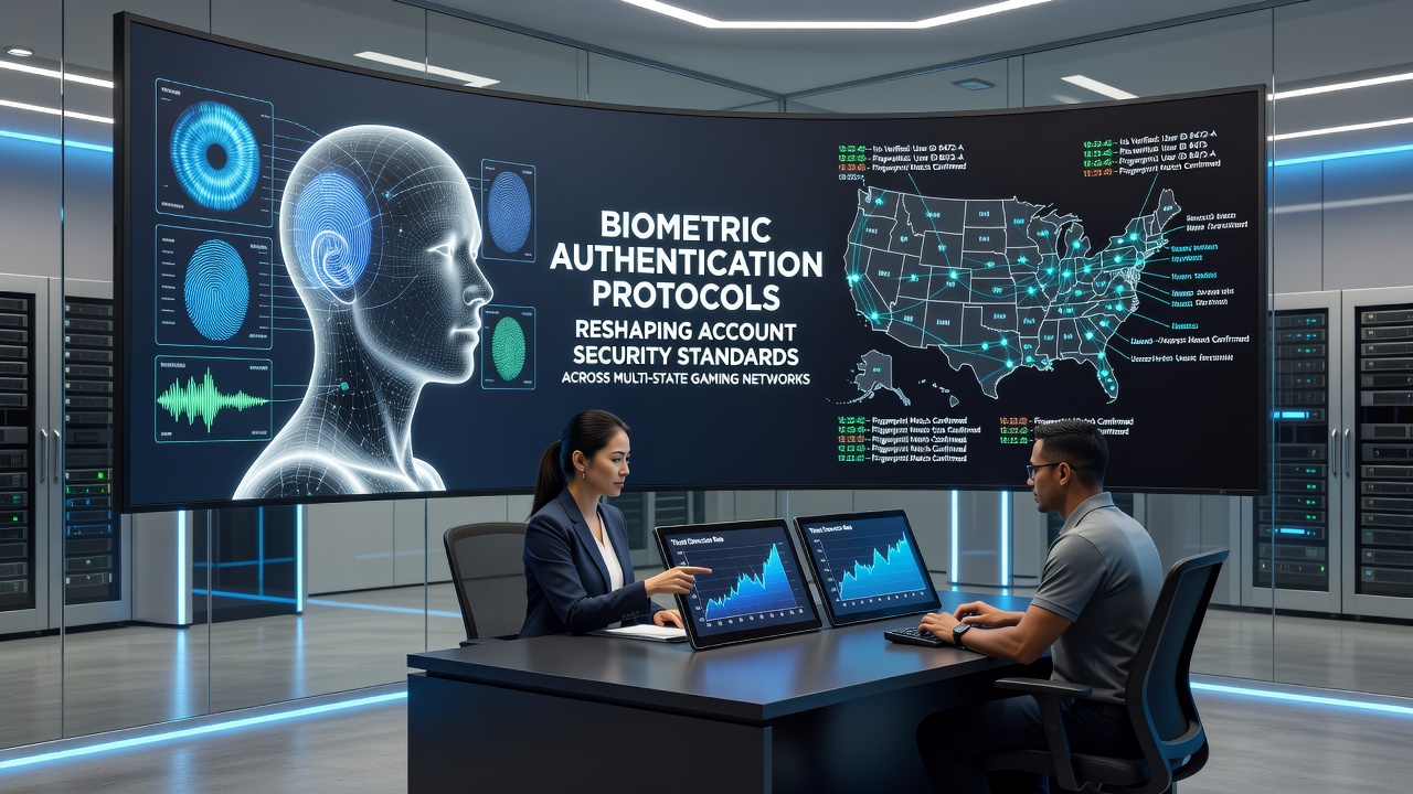 Secure server room with biometric access controls for multi-state gaming network infrastructure