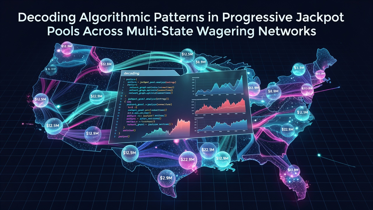 Network diagram showing data flows between state gaming servers and central jackpot pools