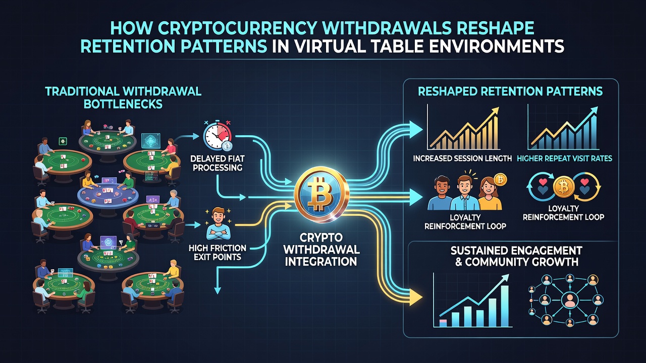 Analytics dashboard displaying retention curves for virtual table players using cryptocurrency payouts