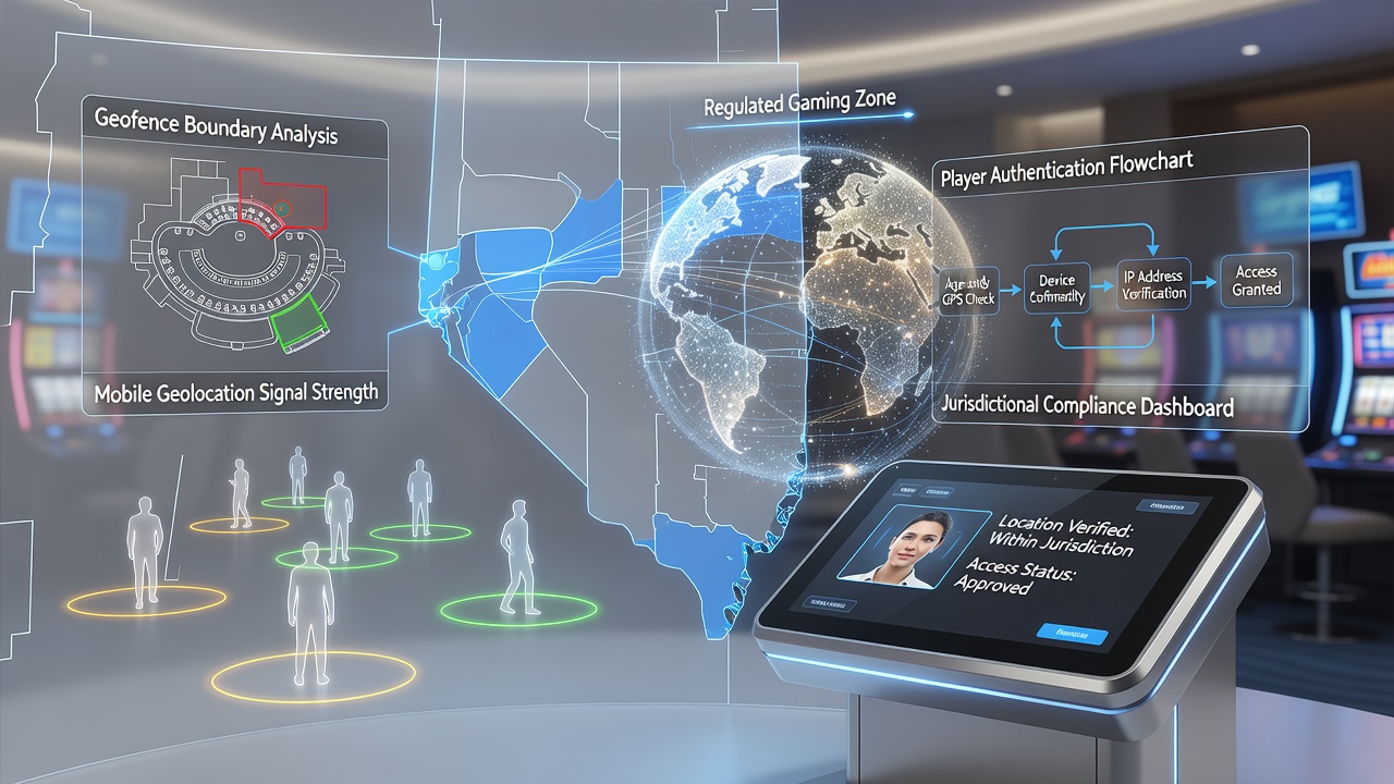 Regulatory dashboard displaying live geolocation compliance metrics across multiple gaming platforms