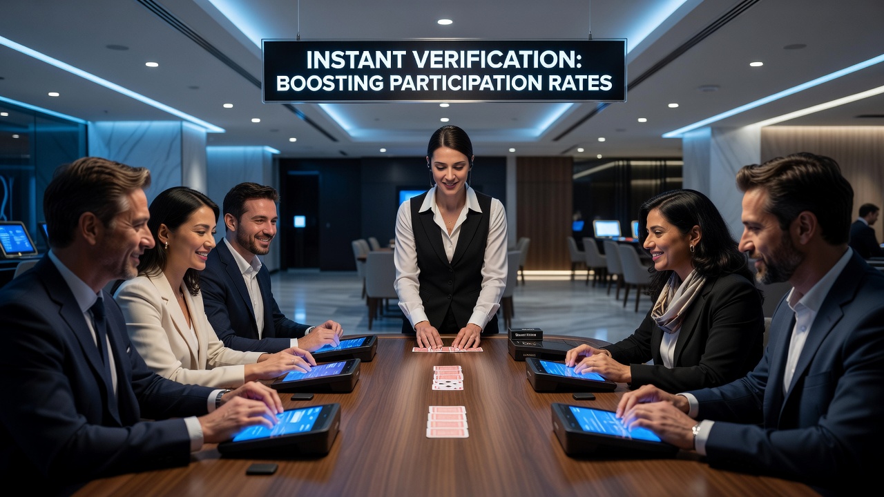 Live dealer card table with players connected through verified accounts on a digital platform