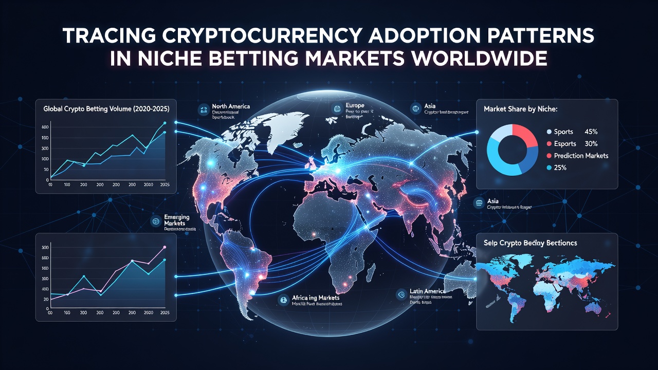 Global map highlighting cryptocurrency adoption in niche betting regions including Asia, Latin America, and Africa