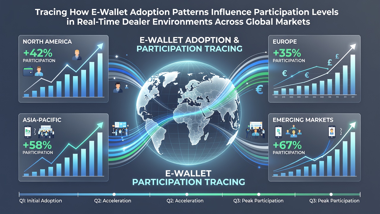 Global map showing e-wallet usage trends in live dealer gaming markets