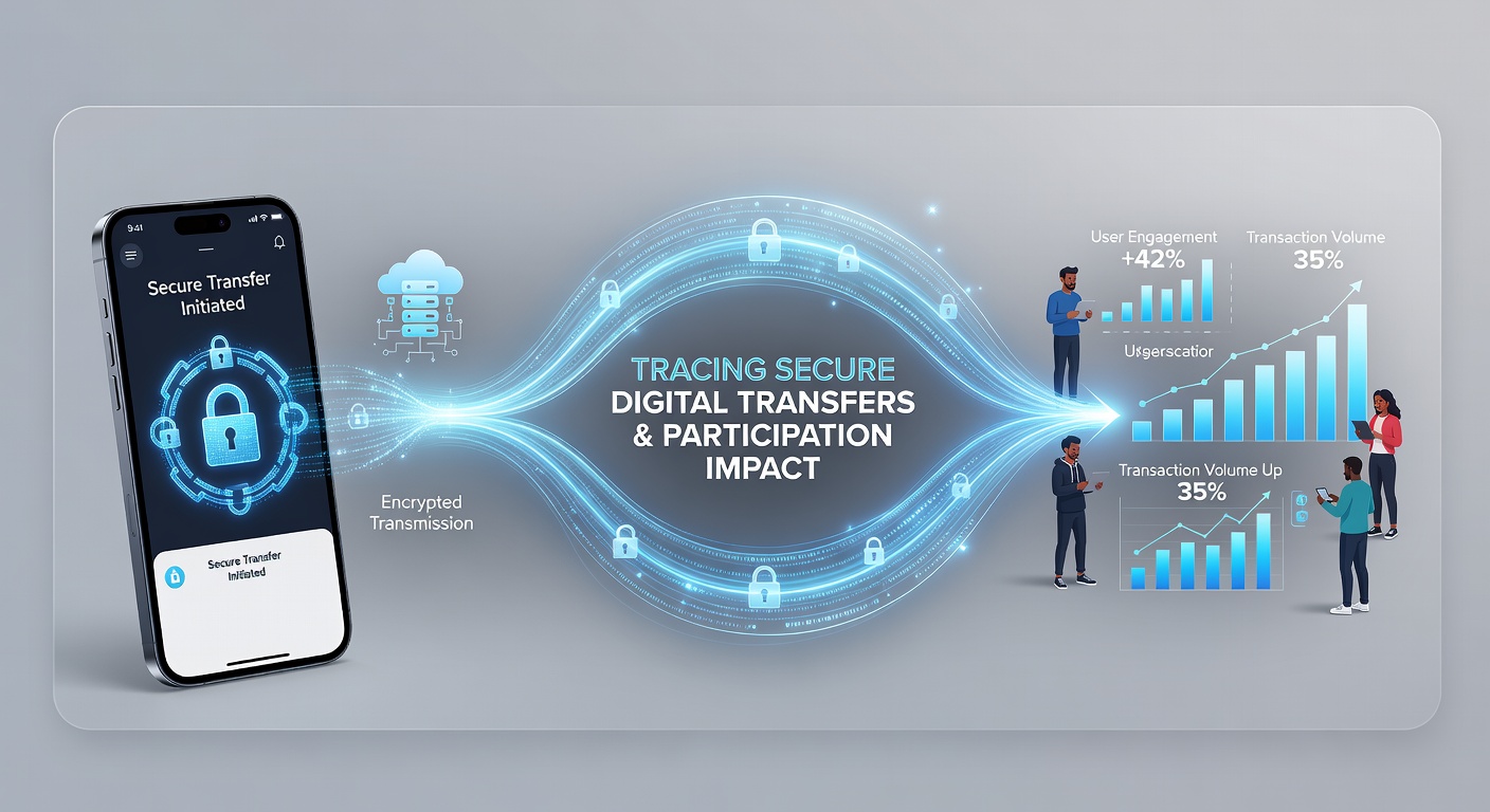 Illustration of secure digital transfer processes in mobile wagering applications showing encrypted transaction flows and user participation metrics